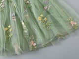 Sage Green Sleeveless Embroidered Flower Girl Lace Dress for Summer Birthdays, Garden Parties, Weddings, Events