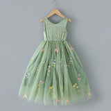 Tender Green Flower Girl Lace Dress. Embroidered Girls Lace Dress. Spring Summer Lace Dress Tulle Skirt Dress