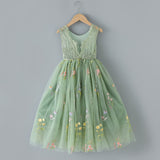 Sage Green Sleeveless Embroidered Flower Girl Lace Dress for Summer Birthdays, Garden Parties, Weddings, Events
