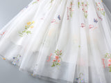 White Sleeveless Embroidered Flower Girl Lace Dress