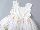White Sleeveless Embroidered Flower Girl Lace Dress