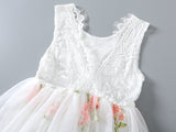 Blossom Embroidered Flower Girl Lace Dress with White Lace Sleeveless Top