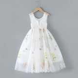 White Sleeveless Embroidered Flower Girl Lace Dress