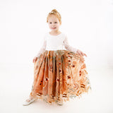 Aurora flower girl lace dress with white lace top and a tulle skirt with embroidered floral overlay