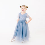 Madeline Dusty Blue Flower Girl Lace Dress