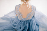 Madeline Dusty Blue Flower Girl Lace Dress Back