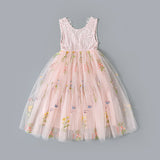 Tender Poudre Pink Flower Girl Lace Dress. Embroidered Girls Lace Dress. Spring Summer Lace Dress Tulle Skirt Dress
