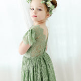 The Fern Dress Shot Sleeve Sage Green Flower Girl Lace Dress