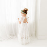 White Short Sleeve Flower Girl Lace Dress