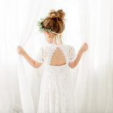White Short Sleeve Flower Girl Lace Dress