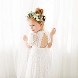 White Short Sleeve Flower Girl Lace Dress