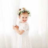 White Short Sleeve Flower Girl Lace Dress