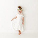 White Short Sleeve High Neck Flower Girl Lace Dress