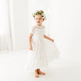 White Short Sleeve High Neck Flower Girl Lace Dress