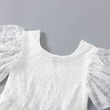 Short Butterfly Sleeves White Lace Top Dress