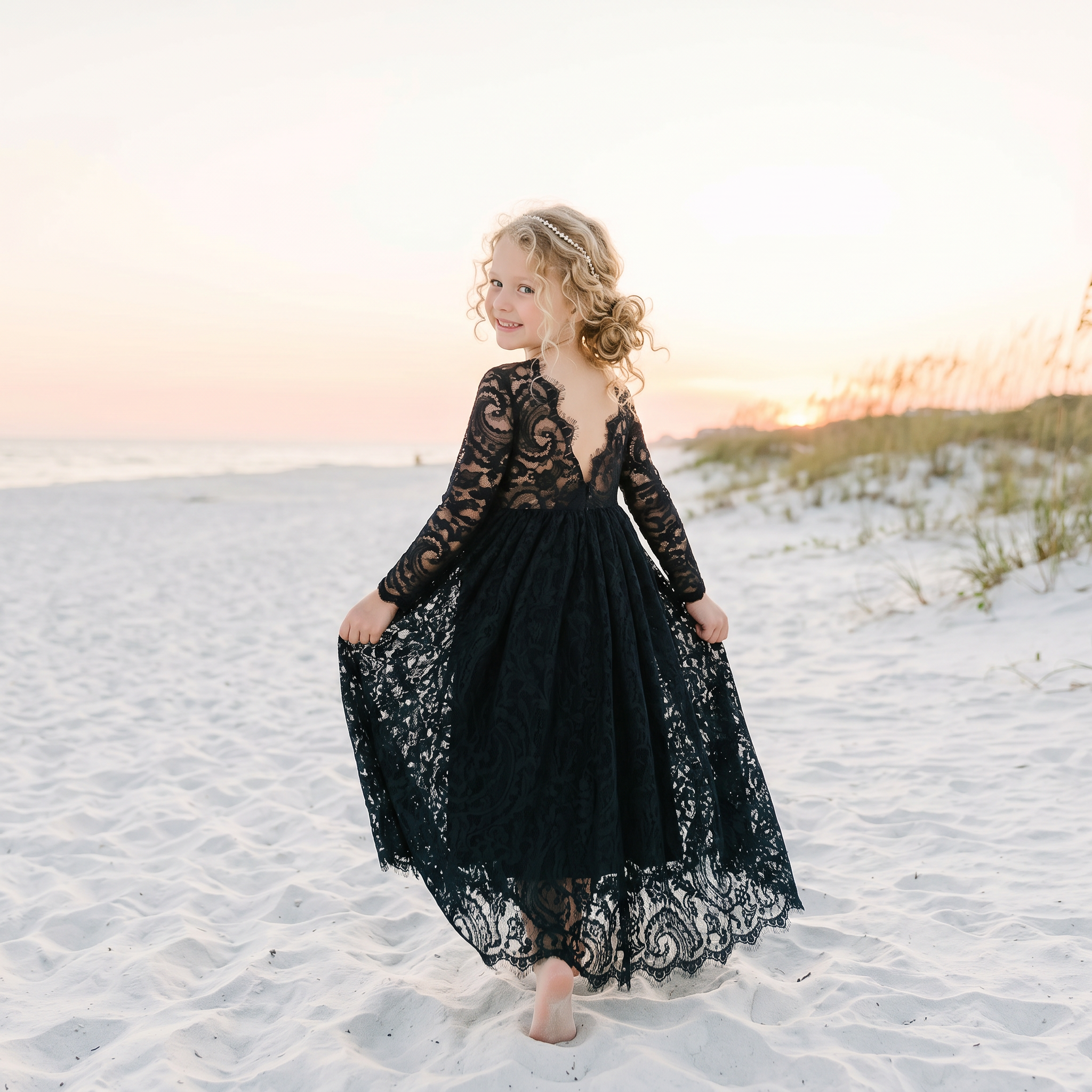 Nicolette's Couture Girls' Black Paisley Lace Dress, 2T