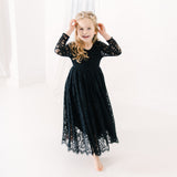 Long Sleeve Flower Girl Black Lace Dress
