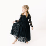 Long Sleeve Long Flower Girl Black Lace Dress