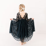 Long Sleeve Flower Girl Black Lace Dress