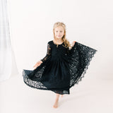 Long Sleeve Flower Girl Black Lace Dress Winter Holidays and Parties Long Black Lace Dress