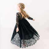 Long Sleeve Flower Girl Black Lace Dress