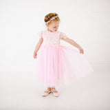 Bubblegum Pink Lace Dress with Tender Cozy Lace Top and Tulle Skirt