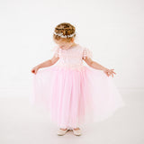 Bubblegum Pink Lace Dress with Tender Cozy Lace Top and Tulle Skirt