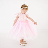 Bubblegum Pink Lace Dress with Tender Cozy Lace Top and Tulle Skirt