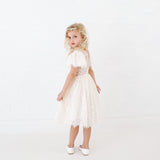 White Camila Flower Girl Lace Dress for Birthdays, Weddings and Special Occasions. Short Sleeve White Lace Tulle Dress for Summer Days and Nights