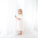 Ivory White Camila Flower Girl Lace Dress for Birthdays, Weddings and Special Occasions. Short Sleeve White Lace Tulle Dress for Summer Days and Nights