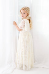 Ivory Zoey Long White Lace Dress. Long Ivory White Flower Girl Lace Dress for Special Events