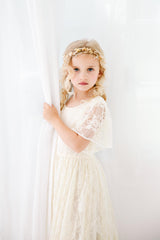 Ivory Zoey Long White Lace Dress. Long Ivory White Flower Girl Lace Dress for Special Events