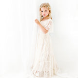 Ivory Zoey Long White Lace Dress. Long Ivory White Flower Girl Lace Dress for Special Events