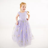 Purple Blossom Flower Girl Lace Dress. Embroidered Girls Lace Dress. Spring Summer Lace Dress Tulle Skirt Dress for Birthdays, Weddings, and Special Events