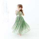 Sage Green Long Sleeve Flower Girl Lace Dress