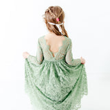 Sage Green Long Sleeve Flower Girl Lace Dress