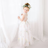 White Sleeveless Embroidered Flower Girl Lace Dress