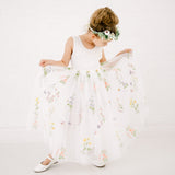 White Sleeveless Embroidered Flower Girl Lace Dress