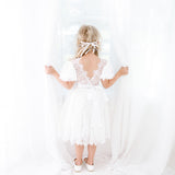 White Camila Flower Girl Lace Dress V neck back