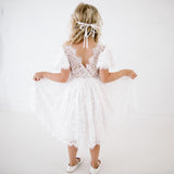 Ivory White Camila Flower Girl Lace Dress V Neck Back