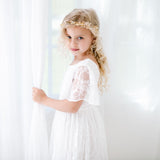 White Zoey Long White Lace Dress. Long White Flower Girl Lace Dress for Special Events