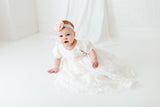 Eve Christening Gown. White Lace Baby Baptism Dress