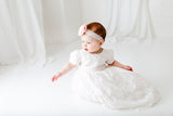 Eve Christening Gown. White Lace Baby Baptism Dress