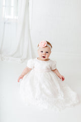 Eve Christening Gown. White Lace Baby Baptism Dress