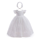 Baptism Christening Gown Long Lace Dress. Long White Flower Girl Lace Dress