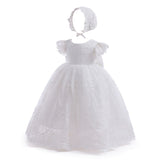 Baptism Christening Gown Long Lace Dress. Long White Flower Baby Girl Lace Dress