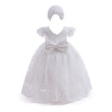 Baptism Christening Gown Toddler Baby Lace Dress. Long White Flower Girl Lace Dress