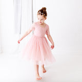 Soft Pink Flower Girl Lace Dress Short Lace Sleeves and Tulle Skirt Dress for Special Events