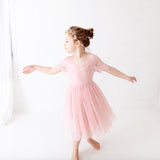 Soft Pink Flower Girl Lace Dress Short Lace Sleeves and Tulle Skirt Dress for Special Events
