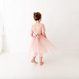 Soft Pink Flower Girl Lace Dress Short Lace Sleeves and Tulle Skirt Dress for Special Events